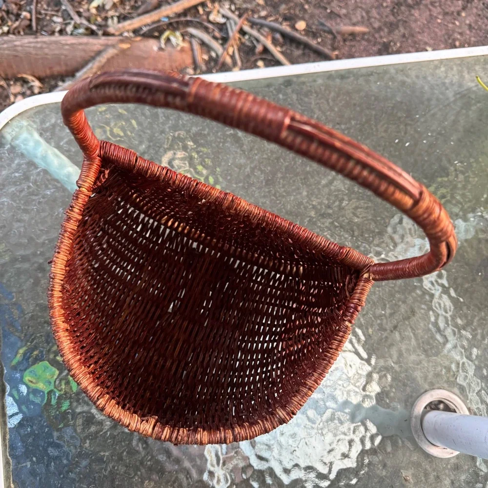 Vintage Woven Wicker Wall Pocket Basket Red Brown Hanging Door Decor Farmhouse